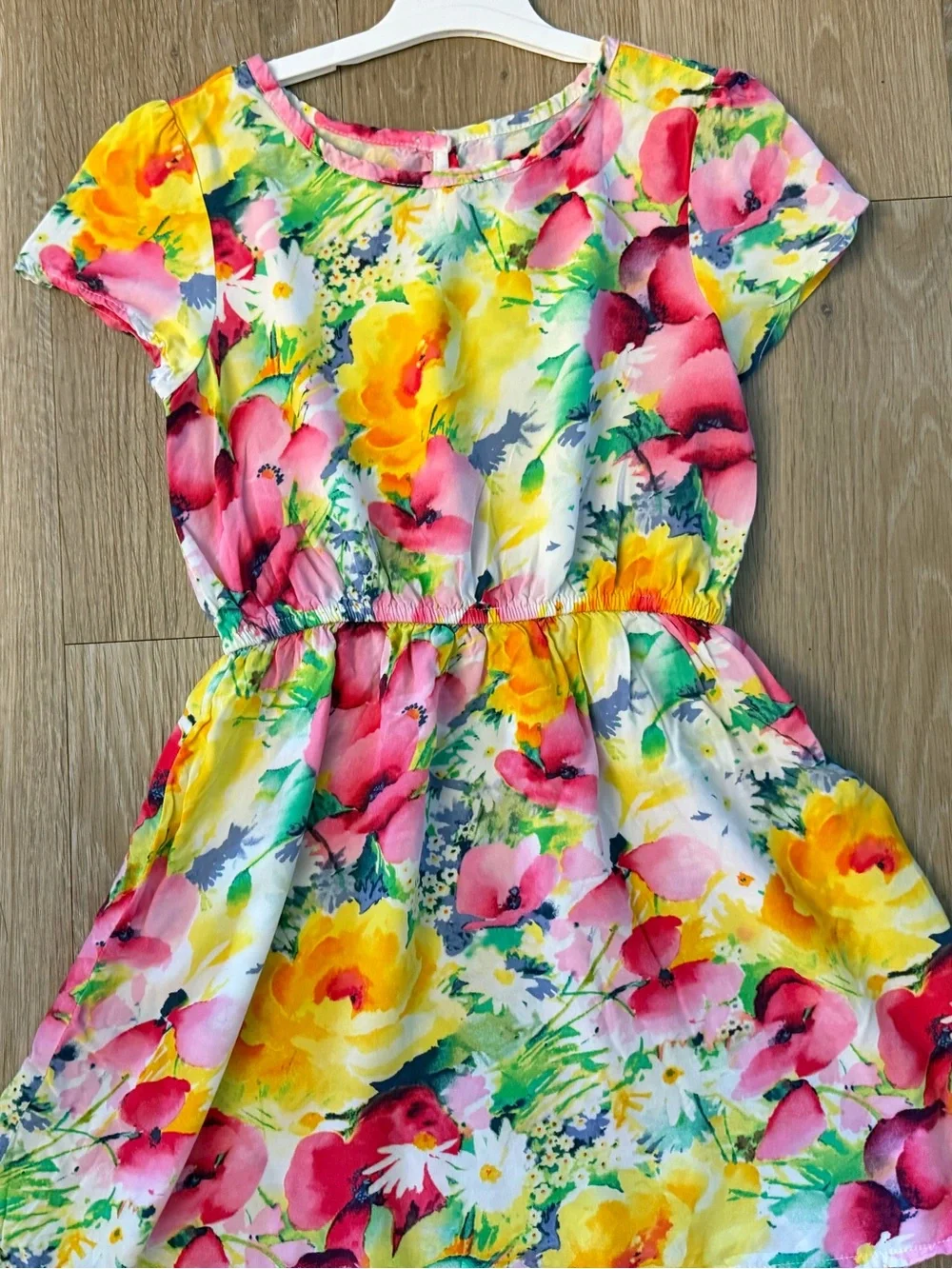 GAP Girl's Size Small (6-7) Bright Yellow & Pink Short Sleeve Rayon Dress